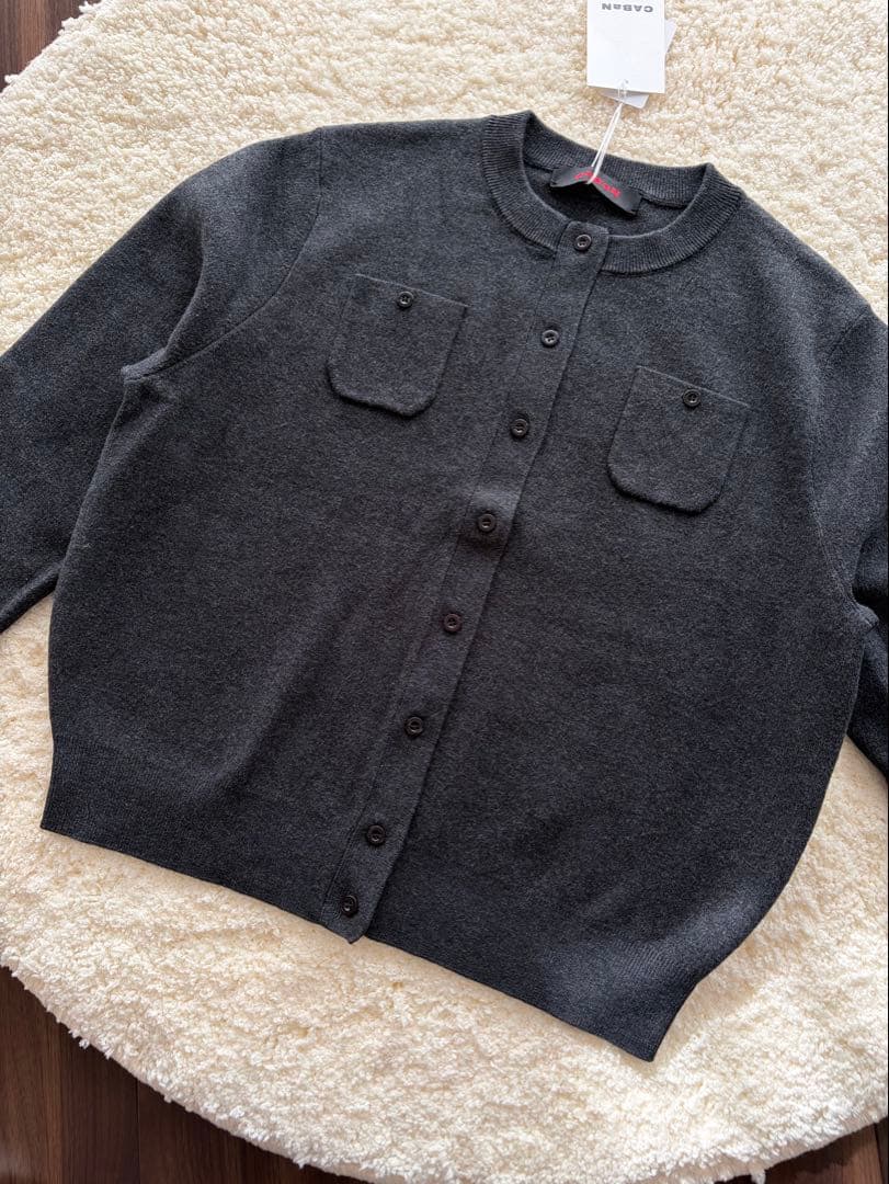 CABaN コットンカシミヤ クルーネックカーディガン チャコールグレー