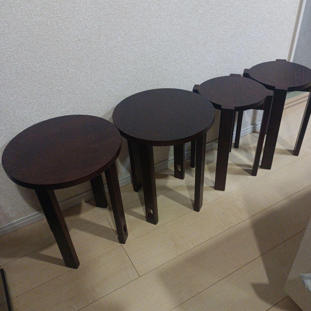 天然木 サイドテーブル スツール 4脚セット スタッキング北欧 モダン シンプル