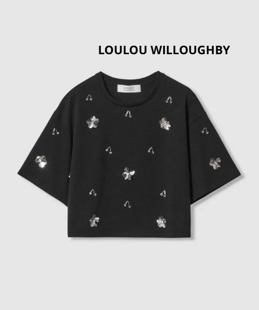 【LOULOU WILLOUGHBY】スパンコールＴシャツ　ブラック