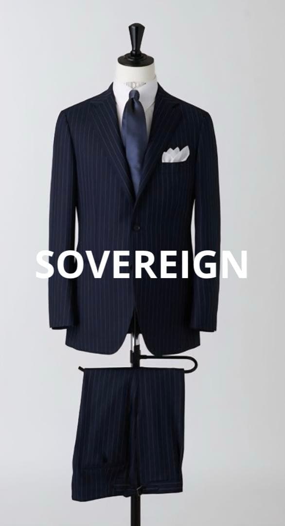 美品★SOVEREIGN ハンドライン チョークストライプ シングル3Bスーツ