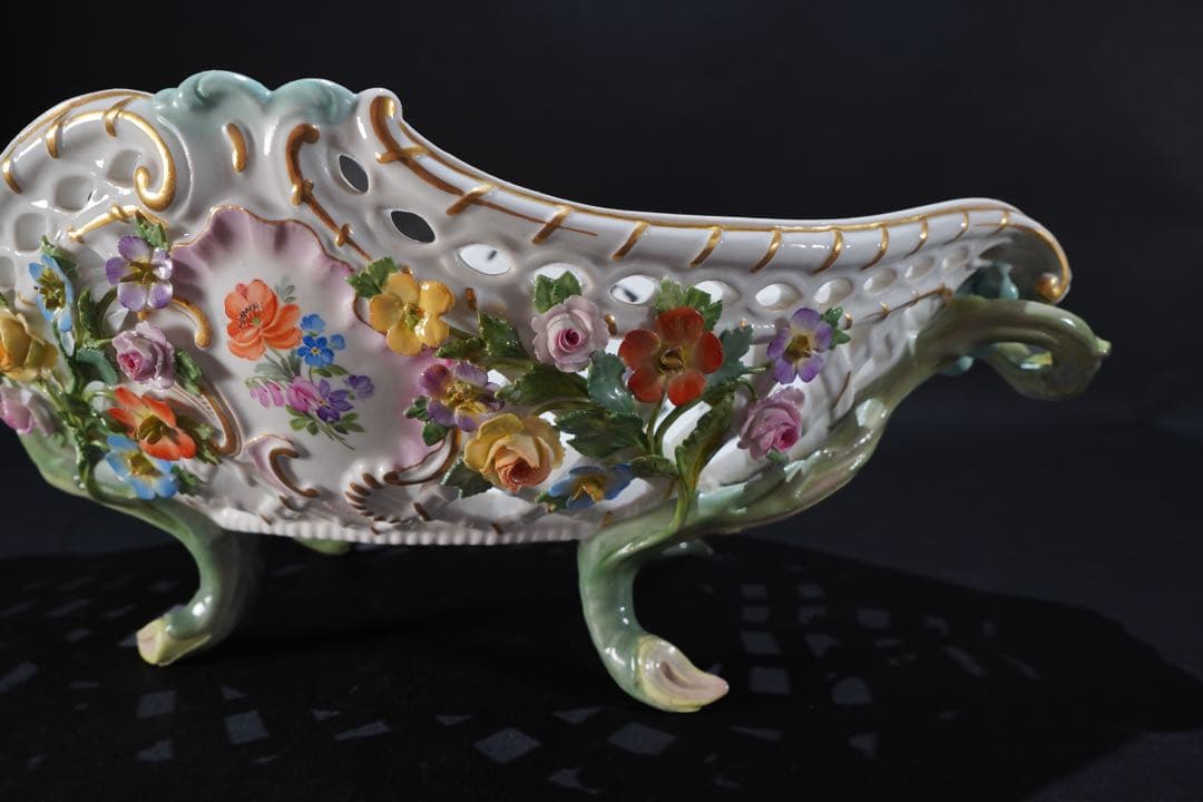 マイセン　 色絵貼花オープンワークコンポート