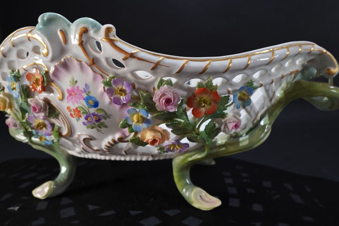 マイセン　 色絵貼花オープンワークコンポート