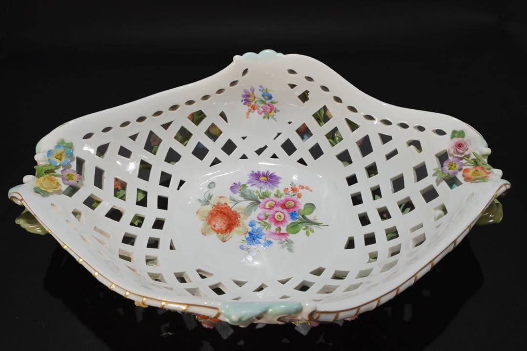 マイセン　 色絵貼花オープンワークコンポート