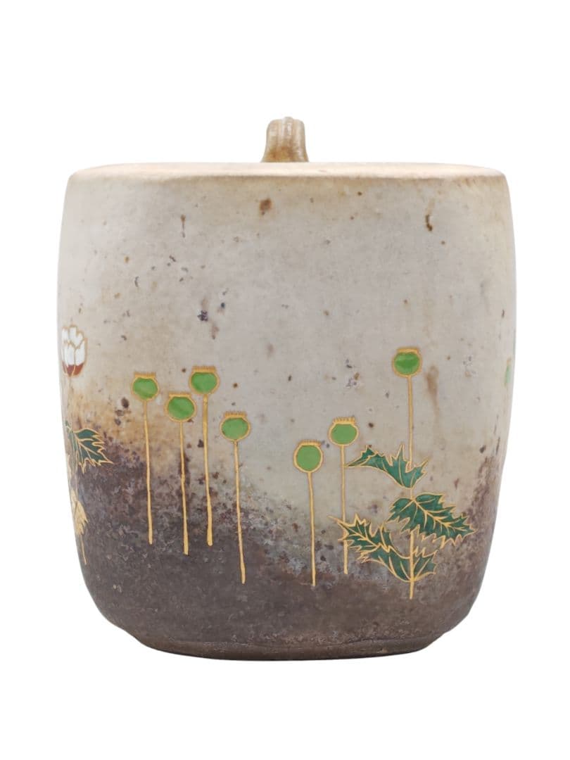 chadougu0318【福森阿也】『色絵金彩芥子絵 四方水指』共箱 共布