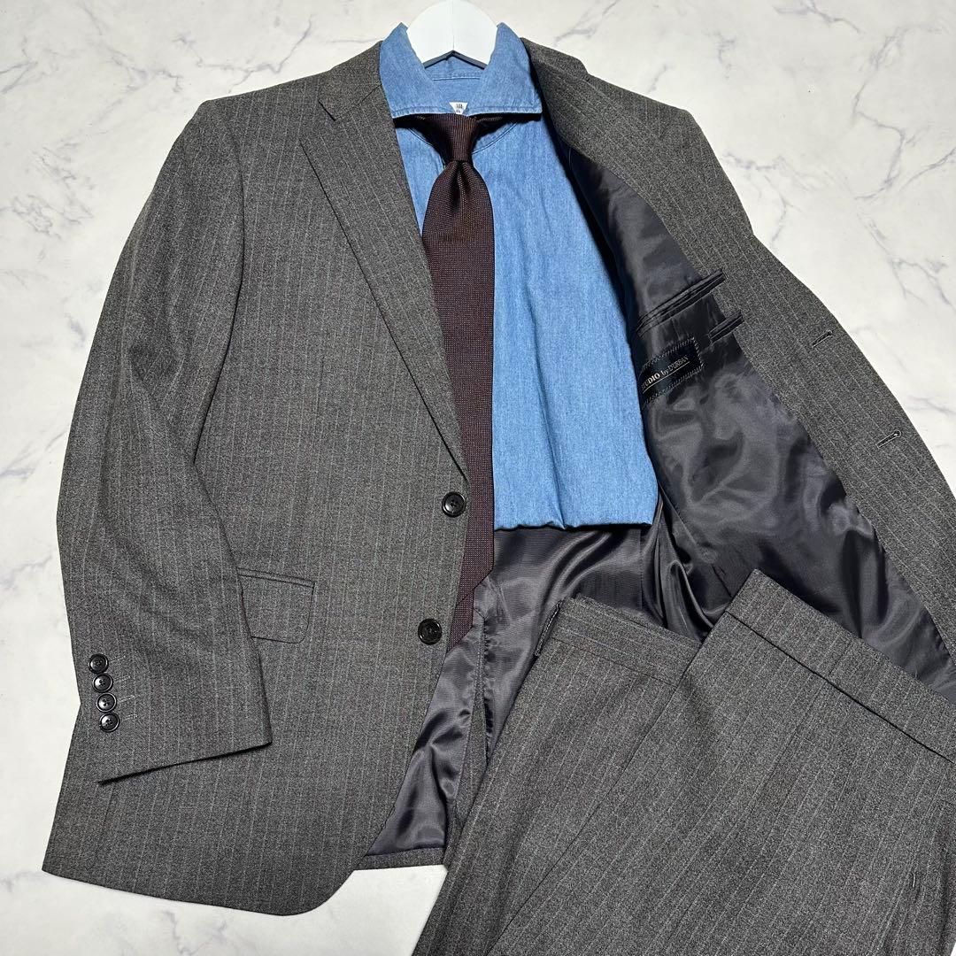 極美品　ダーバン　高級生地DRAGO ストライプスーツ　ブラウングレー　AB4