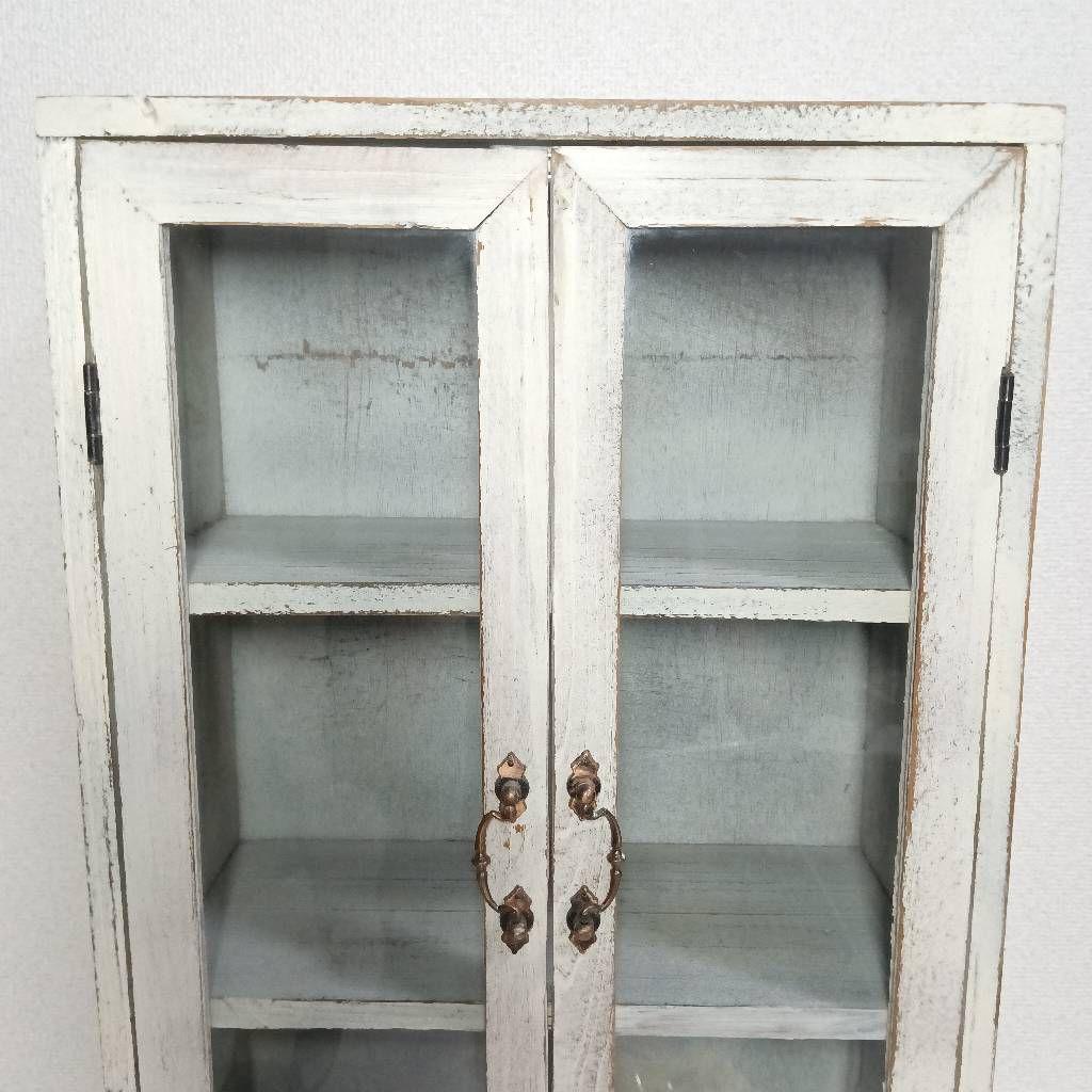 木製 アンティーク ディスプレイケース 飾り棚 食器棚 多目的 シャビ―シック