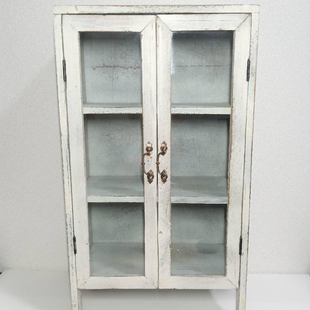 木製 アンティーク ディスプレイケース 飾り棚 食器棚 多目的 シャビ―シック