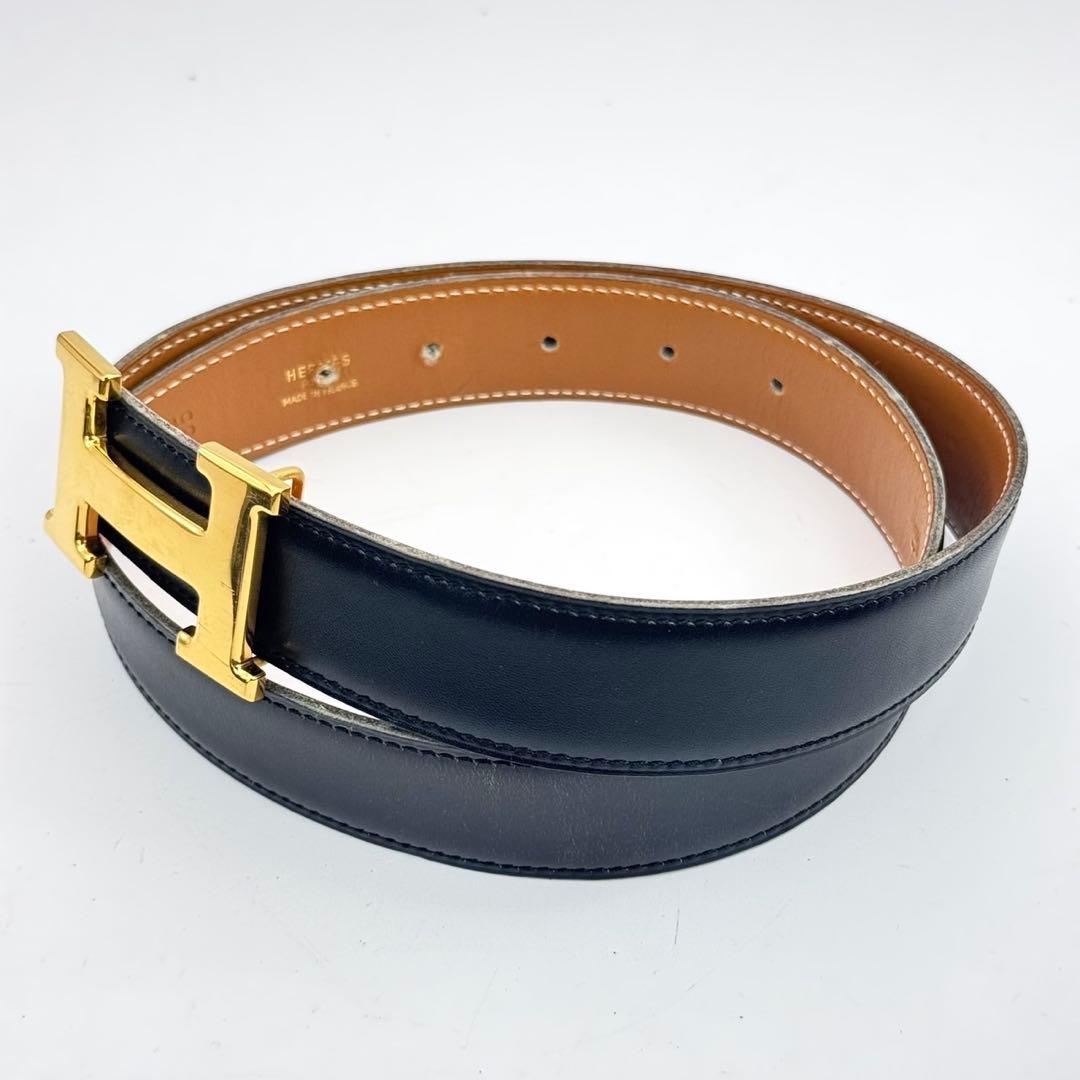 エルメス　Hロゴ　コンスタンス　ベルト　ゴールド　ブラック　ブラウン　レザー