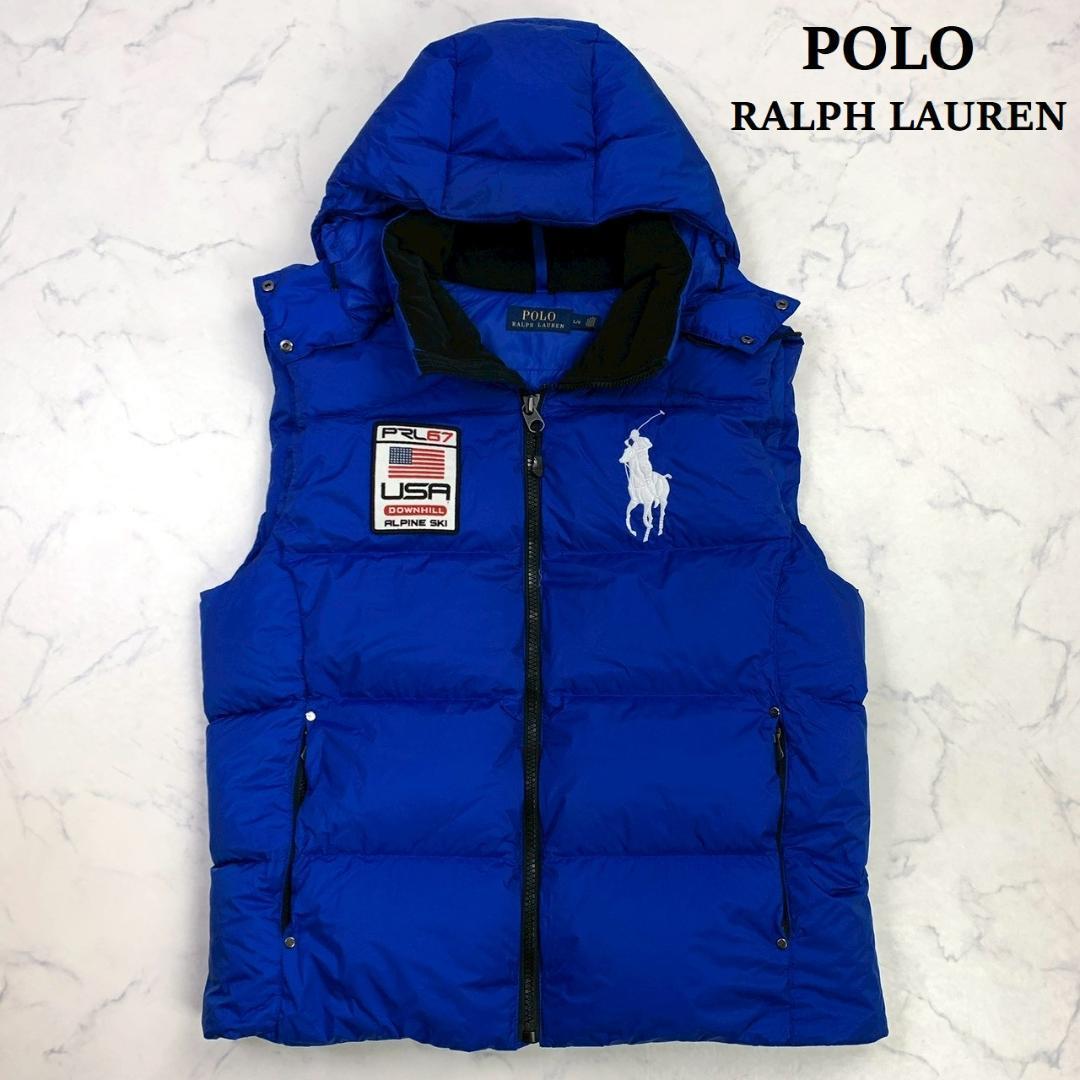 ポロラルフローレン ダウンベスト ビッグポニー 星条旗ワッペン 青 L　D863