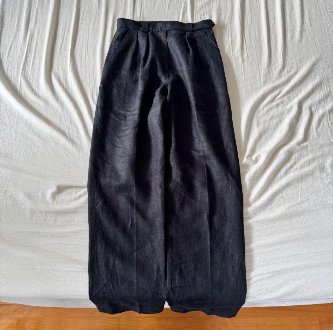 パンツ 2tuck black linen slacks pants
