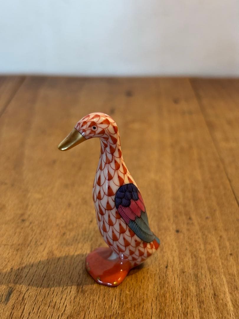 HEREND ヘレンド フィギュリン アヒル フィッシュネット 赤