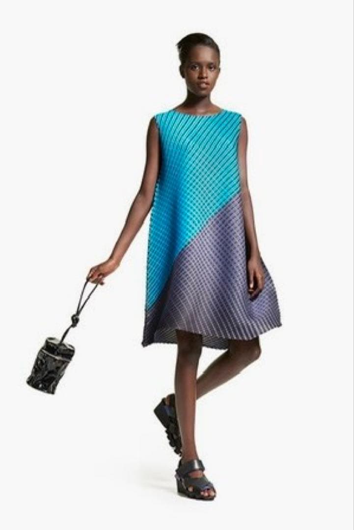 PLEATS PLEASE バイカラー斜めプリーツチュニック