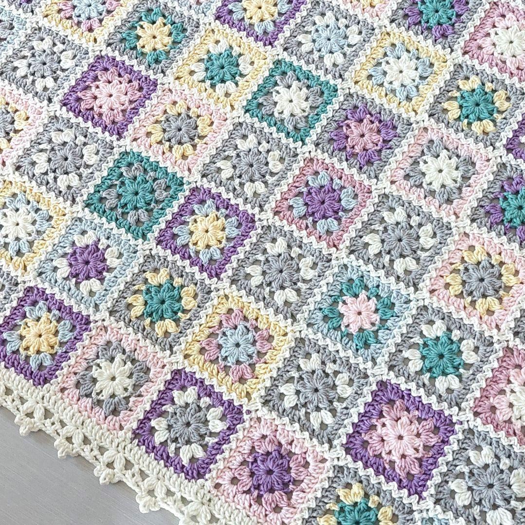 モチーフ編みブランケット ひざ掛け ハンドメイド