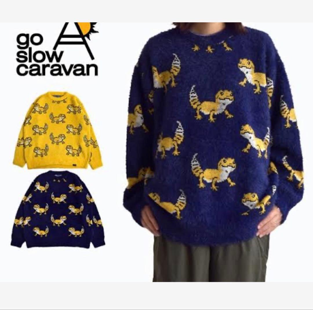 ゴースローキャラバン レオパードゲッコー ジャガード シャギーニットセーターM