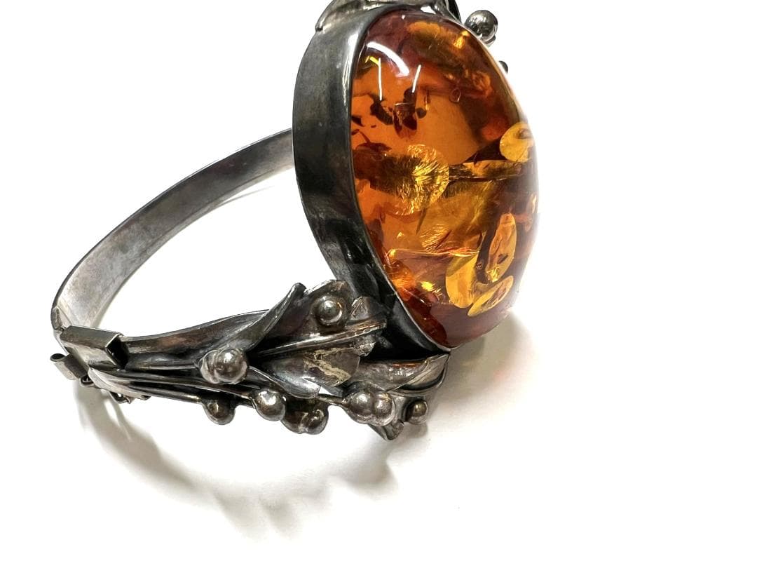 シルバー【925】アンティーク ヴィンテージ 琥珀 バングル ブレスレット