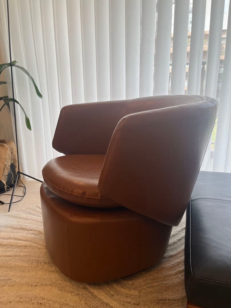【本革】West elm ブラウン 1人掛けソファ 椅子