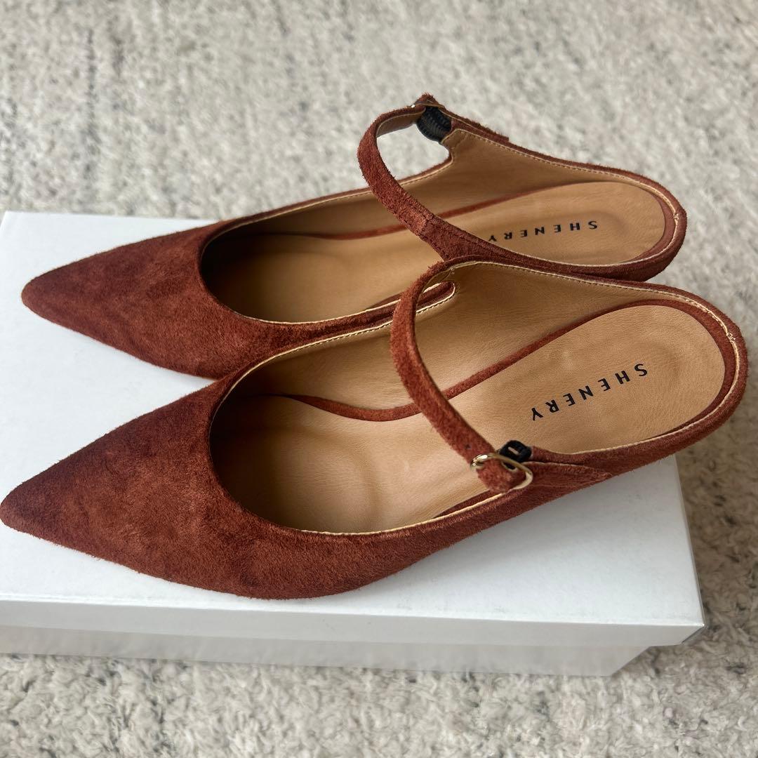 SHENERY ブラウン ポインテッドトゥ ミュール