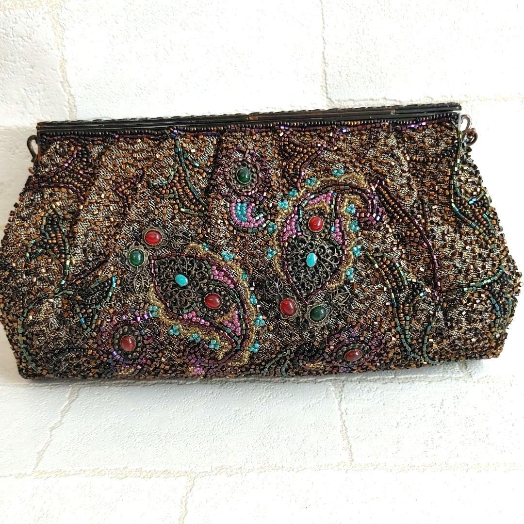 ルミーはしもと 総ビーズ ハンドバッグ がま口 皇室御用達 アンティークビジュー