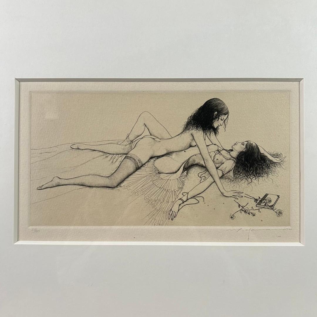 山本六三「女友達III」エッチング 銅版画 直筆サイン 1979年 限定50部