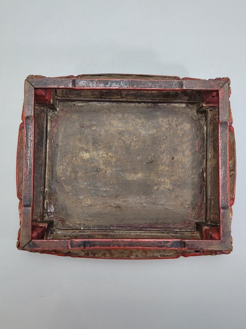 中国美術 螺鈿 獅子紋 朱漆 香炉台 DT507