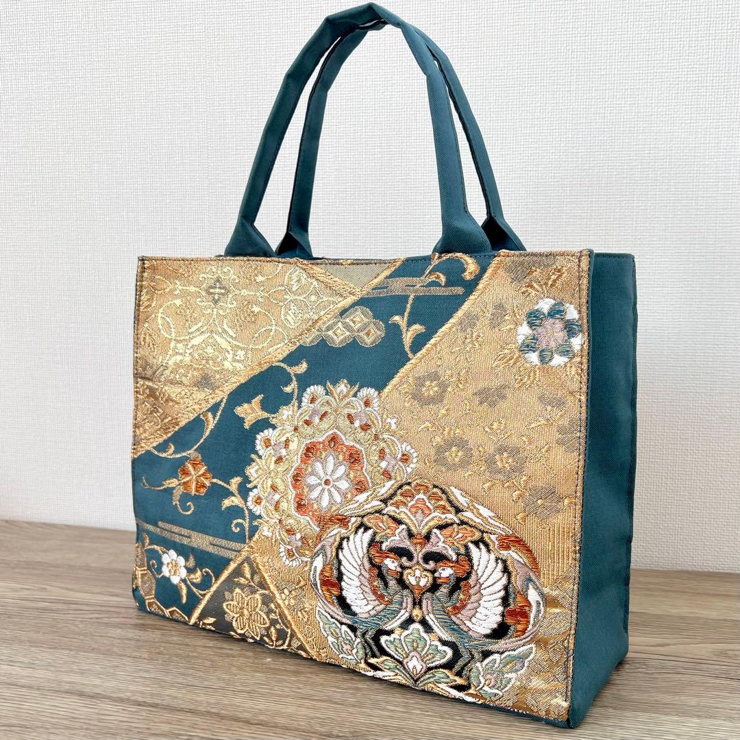 正倉院文様 金糸 袋帯 フォーマルバッグ 帯リメイク 正絹・一点もの 卒業式