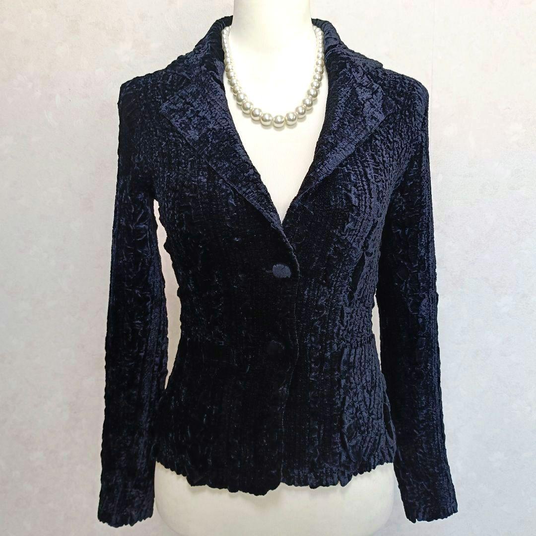 ユキトリイインターナショナル プリーツ ベロア テーラードジャケット 38