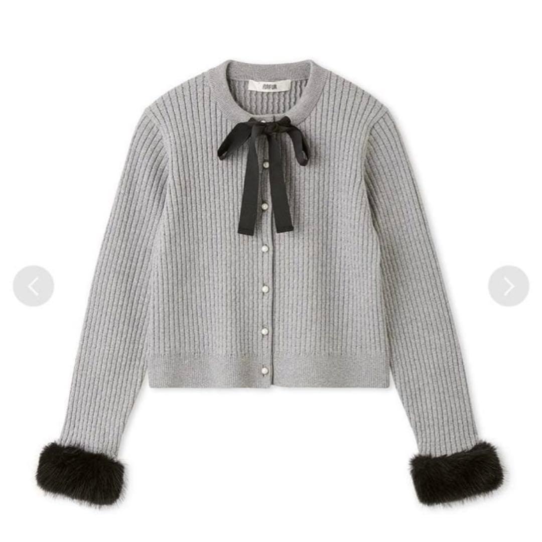 FURFUR リボン付き袖口ファーカーディガン USAGIONLINE限定