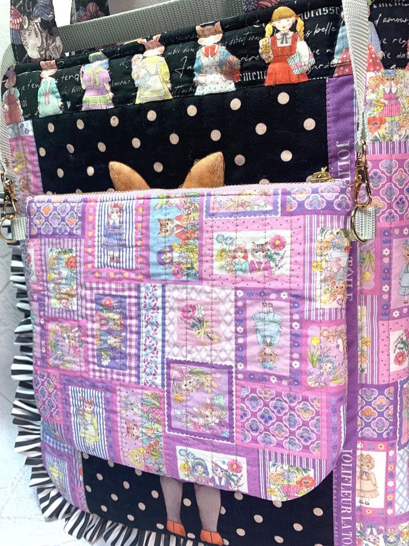 フリルバッグ ポーチ 2点セット ビッグコラコラ ジョリーフルール 黒 うさぎ