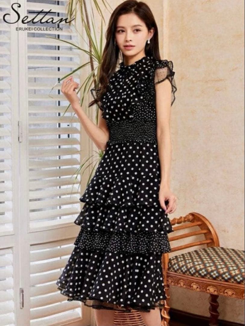 【ERUKEI エルケイ】ドット ティアードフリル キャバドレス