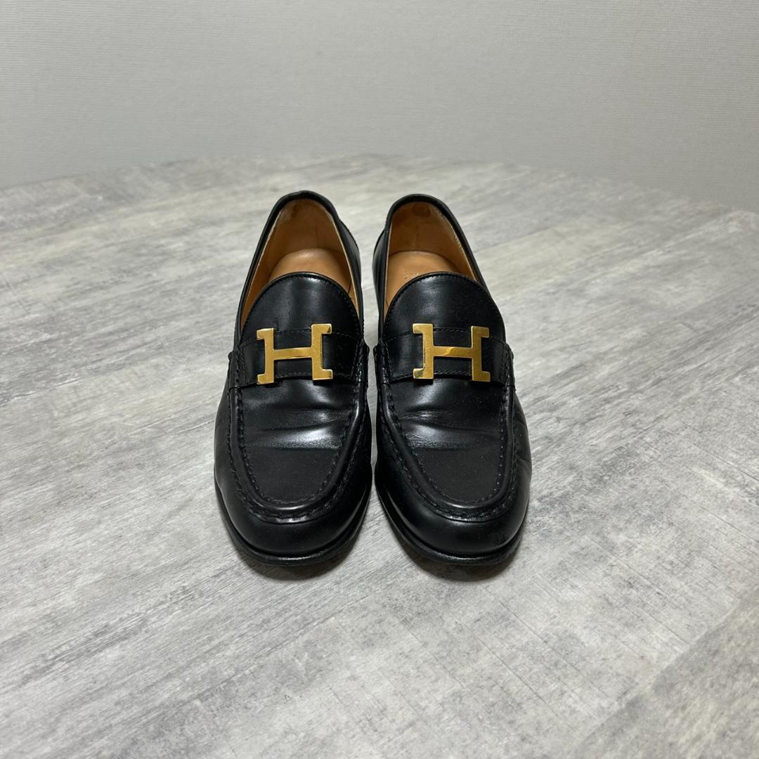 【Hermes】エルメス ローファー ゴールド金具 Hロゴ レザー 36 1/2