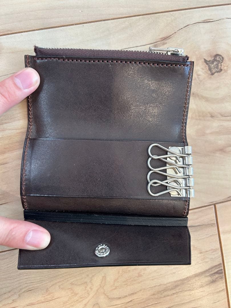 万双　厚コバ キーケース　ダークブラウン