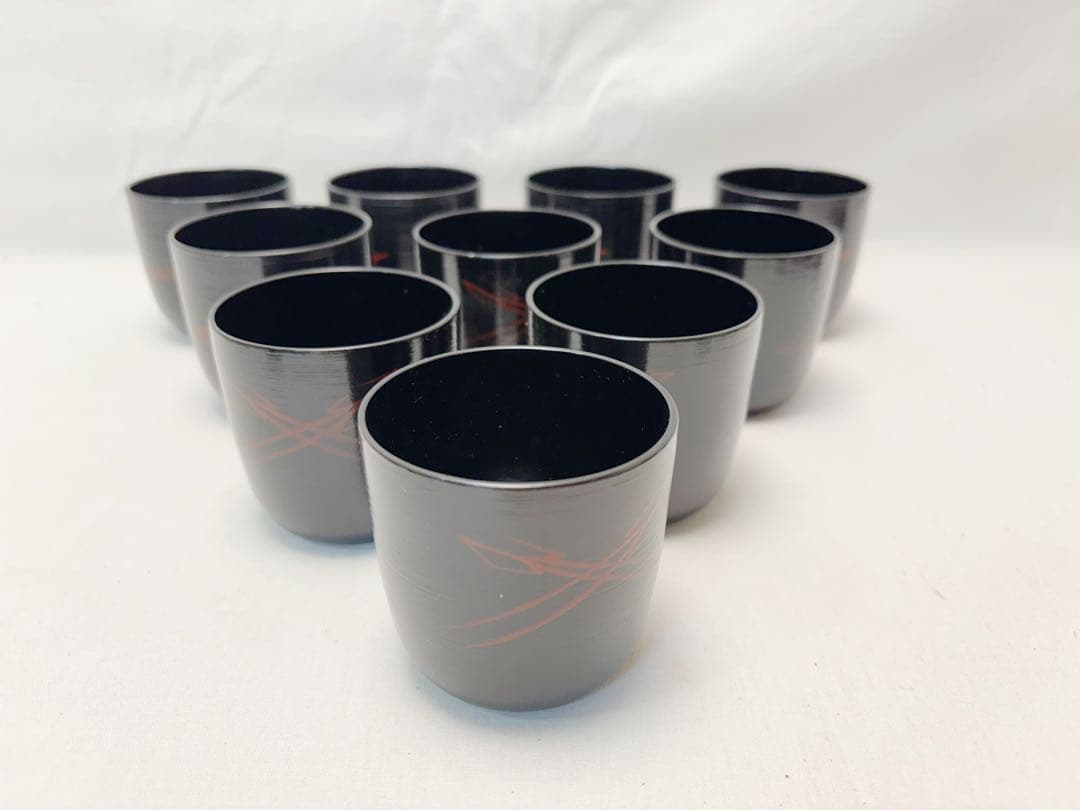 未使用 懐石道具 千筋黒塗 松葉蒔絵 箸洗い 十客揃え 会席料理 小吸物椀 元箱