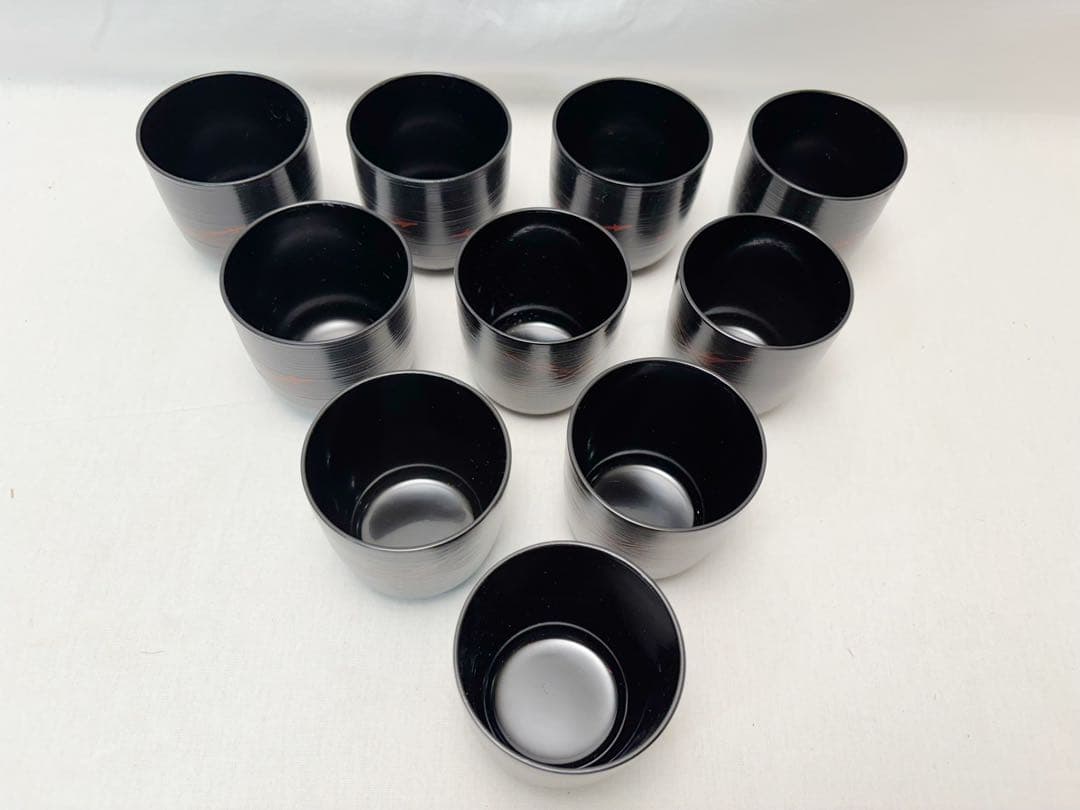 未使用 懐石道具 千筋黒塗 松葉蒔絵 箸洗い 十客揃え 会席料理 小吸物椀 元箱