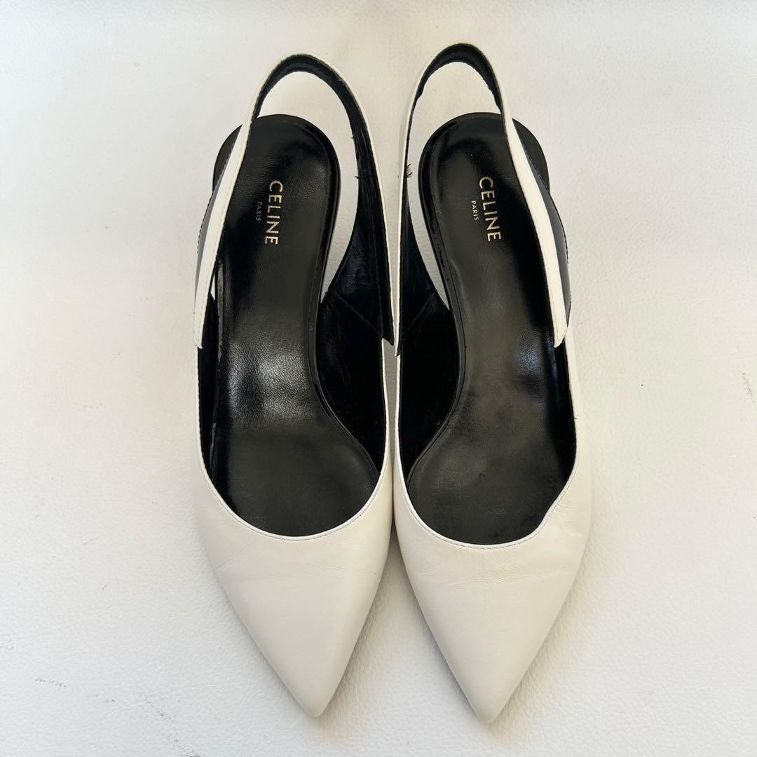 極美品✨セリーヌ 19SS バックスリングパンプス レザー エディ 白 35