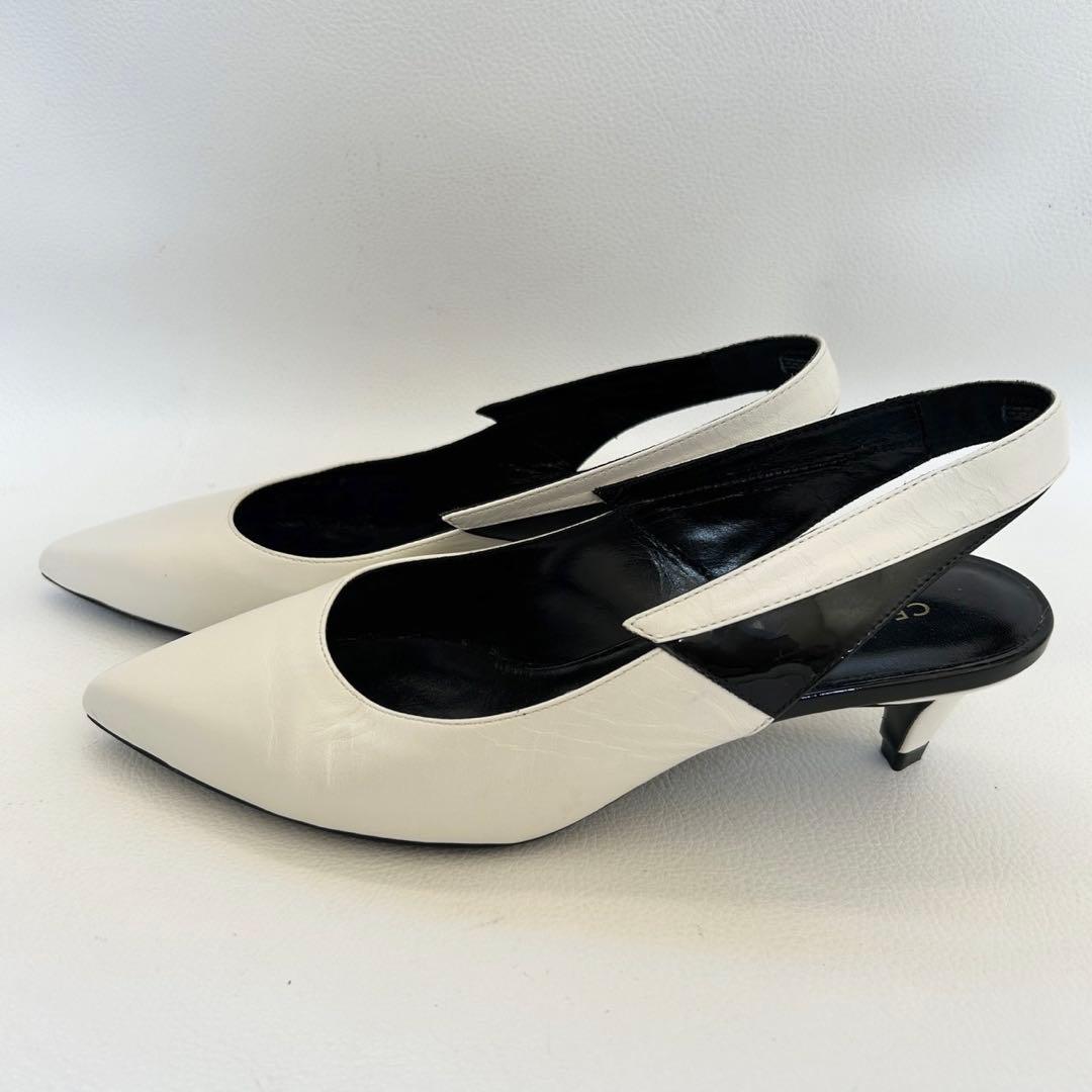 極美品✨セリーヌ 19SS バックスリングパンプス レザー エディ 白 35