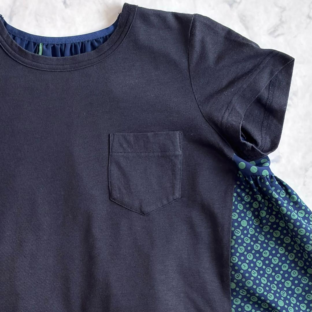 サカイ リネン 切替 半袖カットソー ネイビー サイズ3 ub9