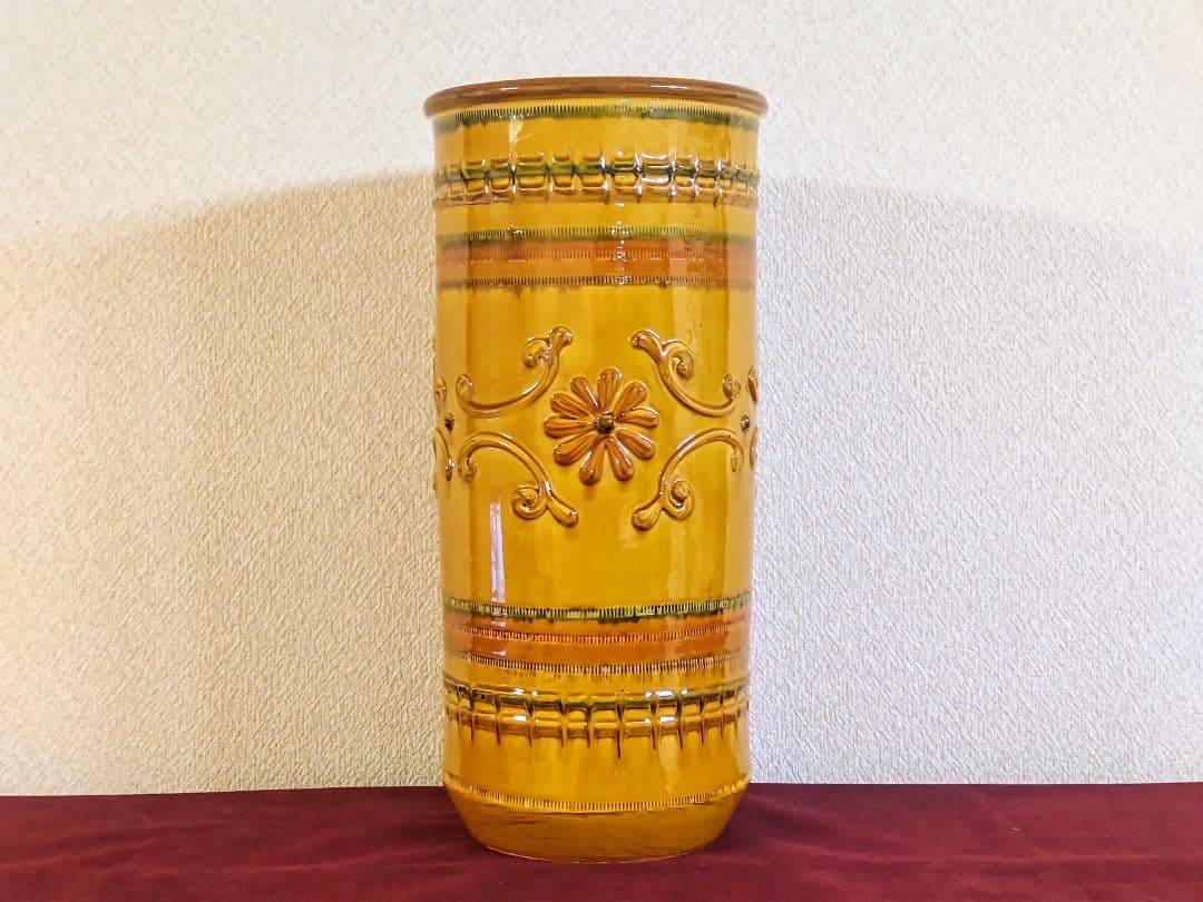 傘立て●イタリア製 陶器製 傘立て ●イエロー 花模様 ハンドメイド