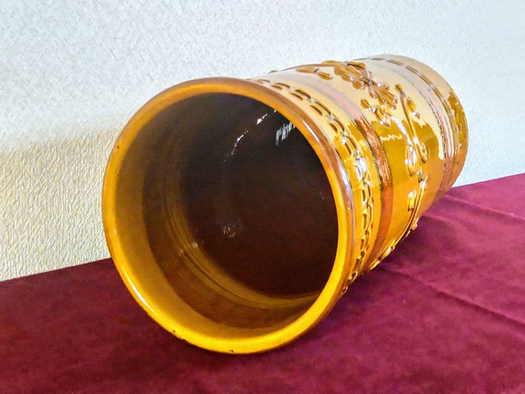 傘立て●イタリア製 陶器製 傘立て ●イエロー 花模様 ハンドメイド