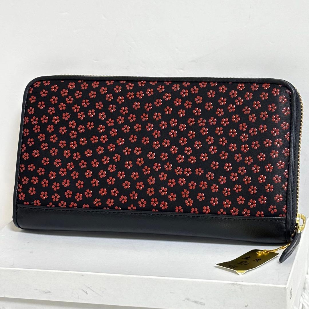 【未使用】 印傳屋 INDENYA 長財布 鹿革 レザー 小桜 本漆