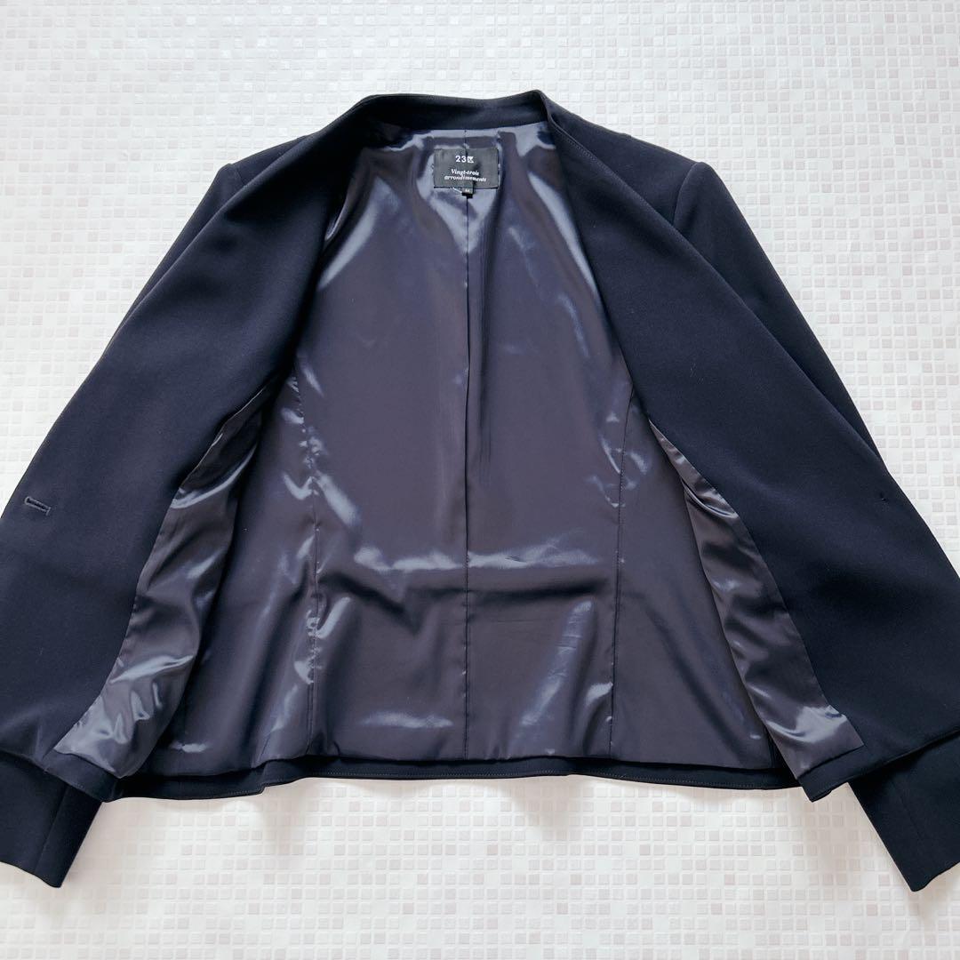 美品 23区 ノーカラースーツ スカート 大きいサイズ44 ブラック