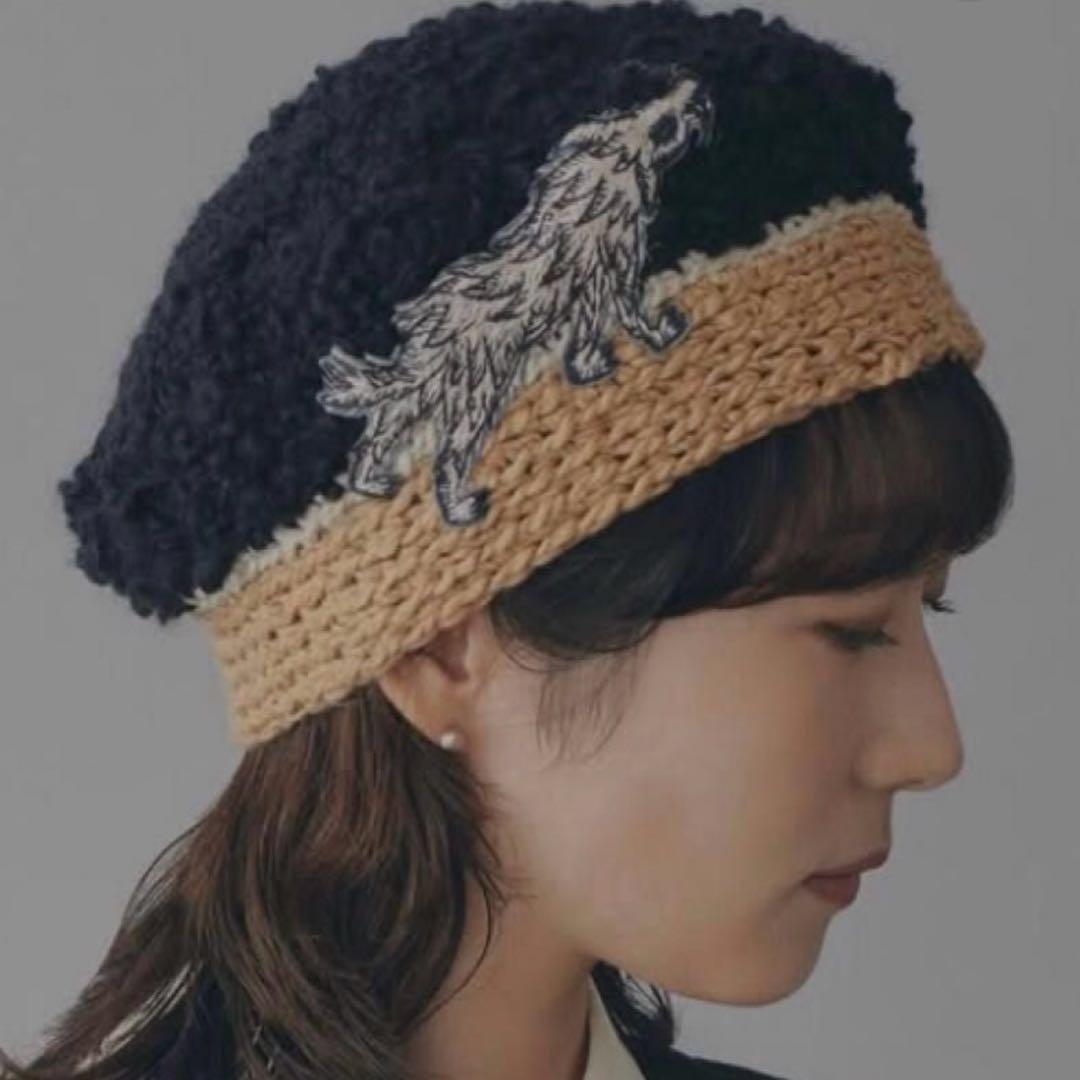 ミナペルホネン　wolf &flower ベレー帽　ネイビー