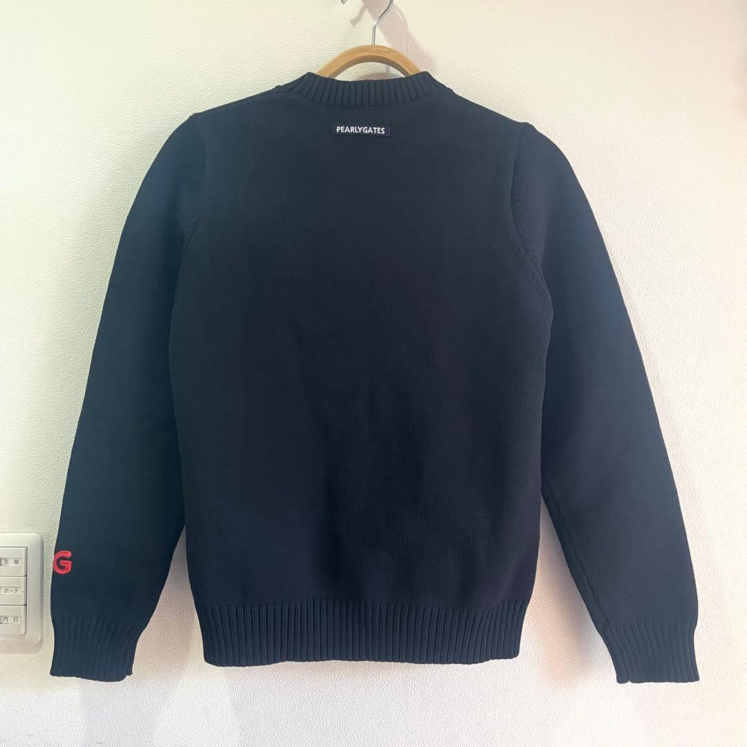 パーリーゲイツ インターシャ クルーネックニット　黒トラッドラビット O うさぎ