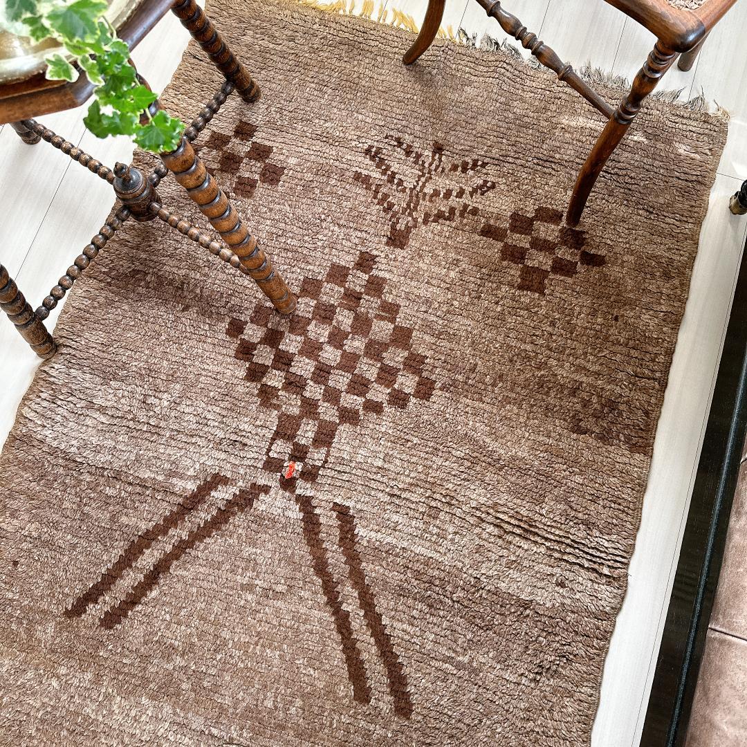 モロッコ製ヴィンテージラグ132 レア ブラウン グレージュ ベージュ ブジャド