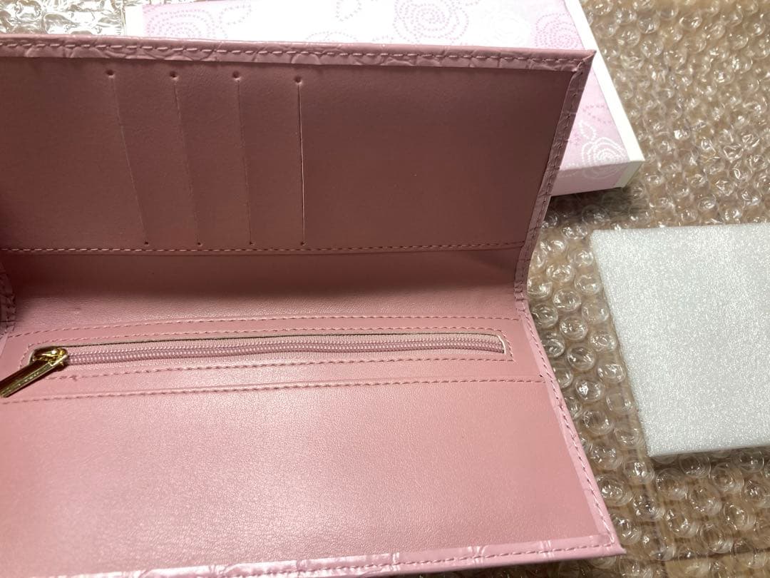 y*t様 皇居 長財布 クロコ風型押し 牛革 ピンク 菊の御紋