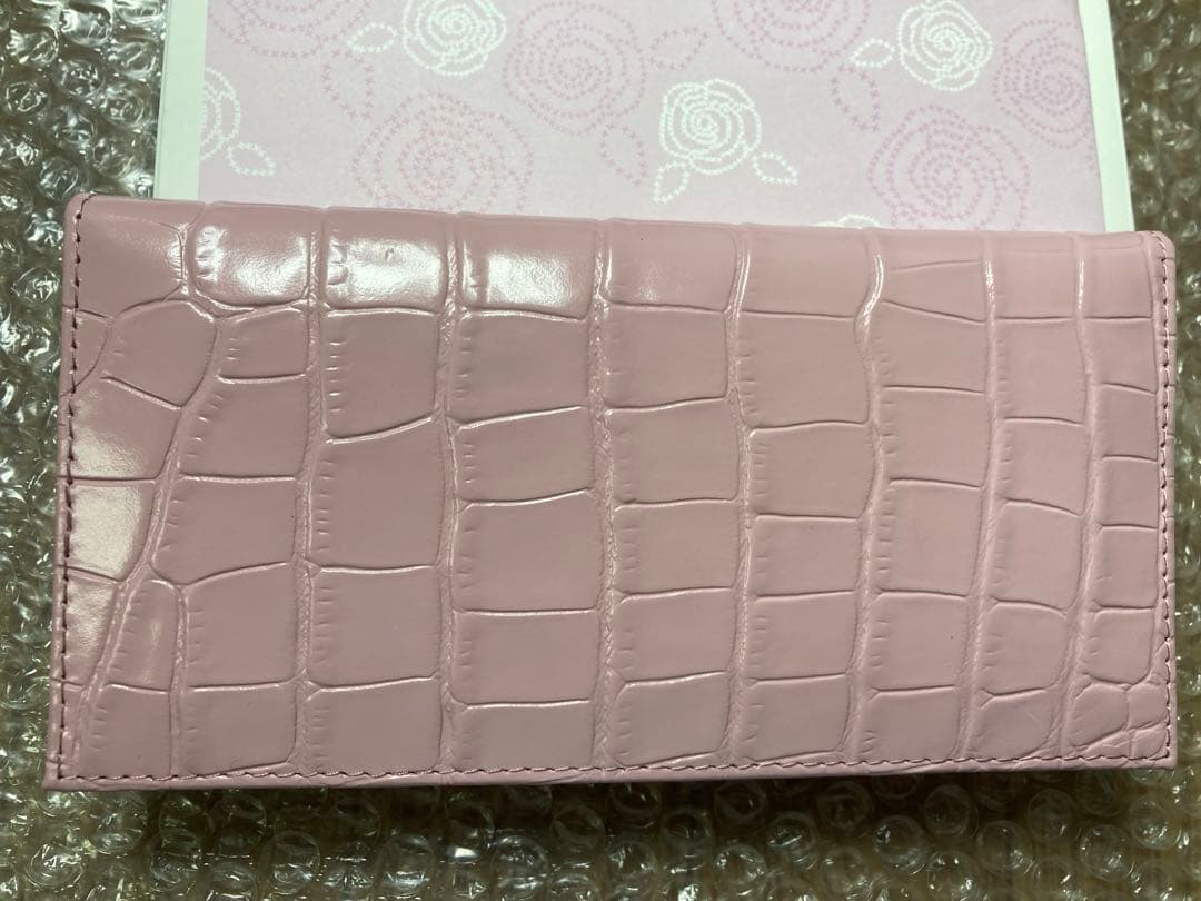 y*t様 皇居 長財布 クロコ風型押し 牛革 ピンク 菊の御紋