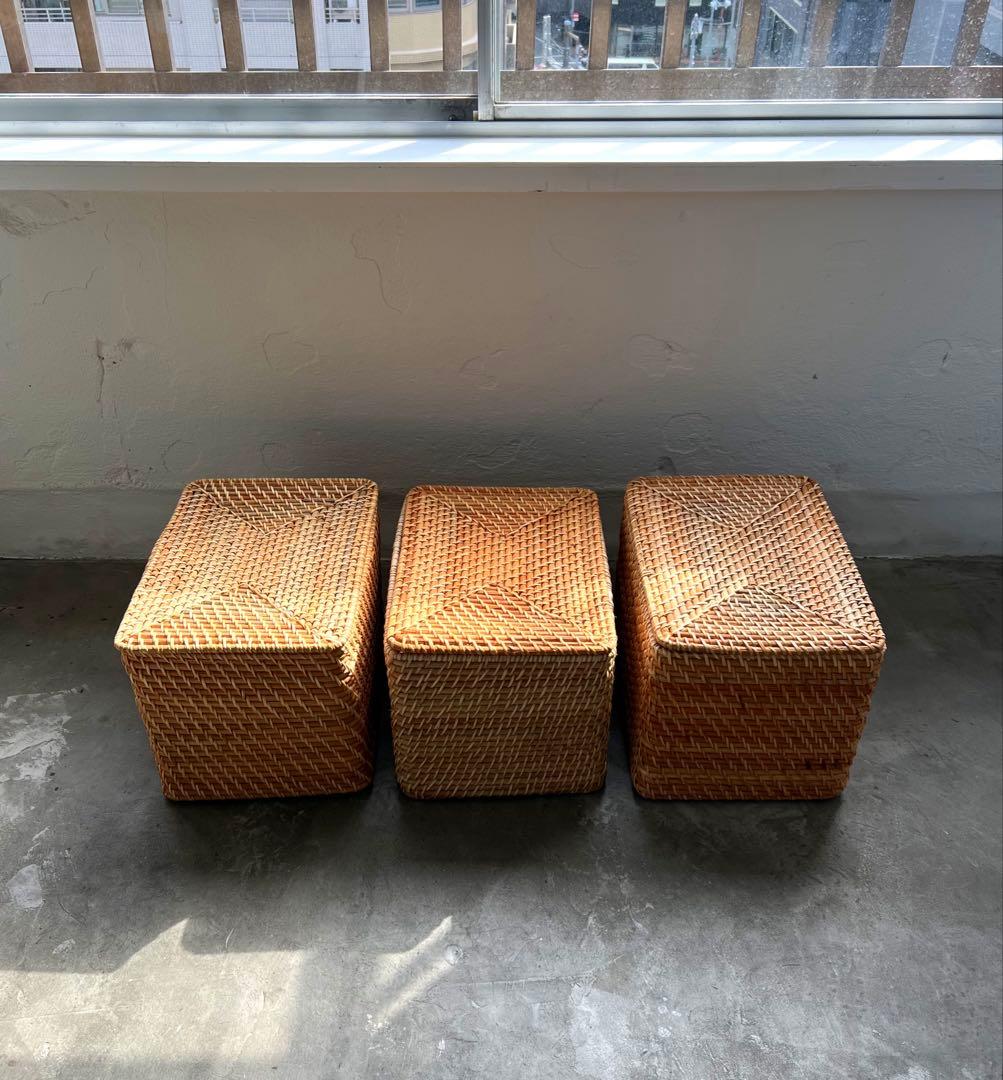 無印良品 重なるラタン長方形バスケット・大 ３個セット