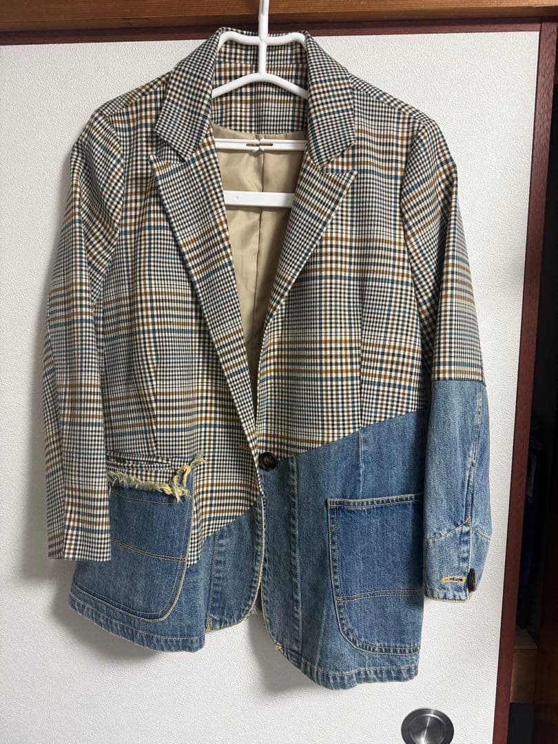 MICALLE MICALLE デニムxグレンチェック柄リメイク風ジャケット
