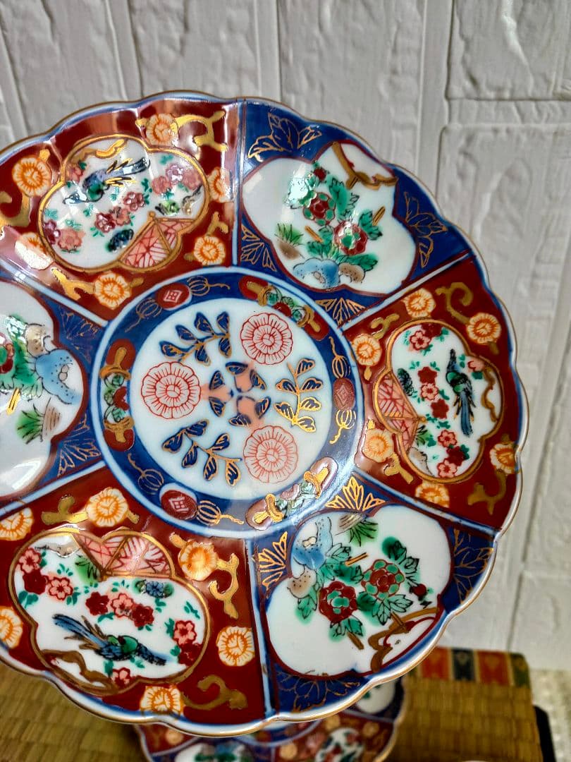 蔵出し 工芸品古伊万里 有田焼 盛皿揃 箱 秀峰作 金彩 絵付 印