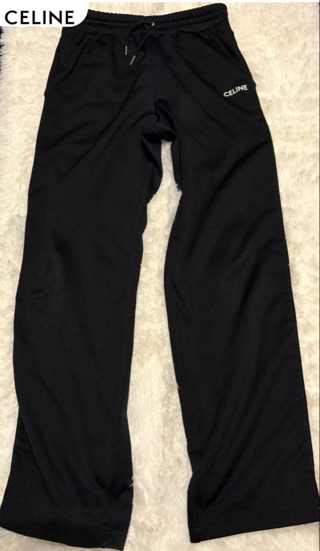 極美品　CELINE ブラック パンツ　サイドラインロゴ刺繍