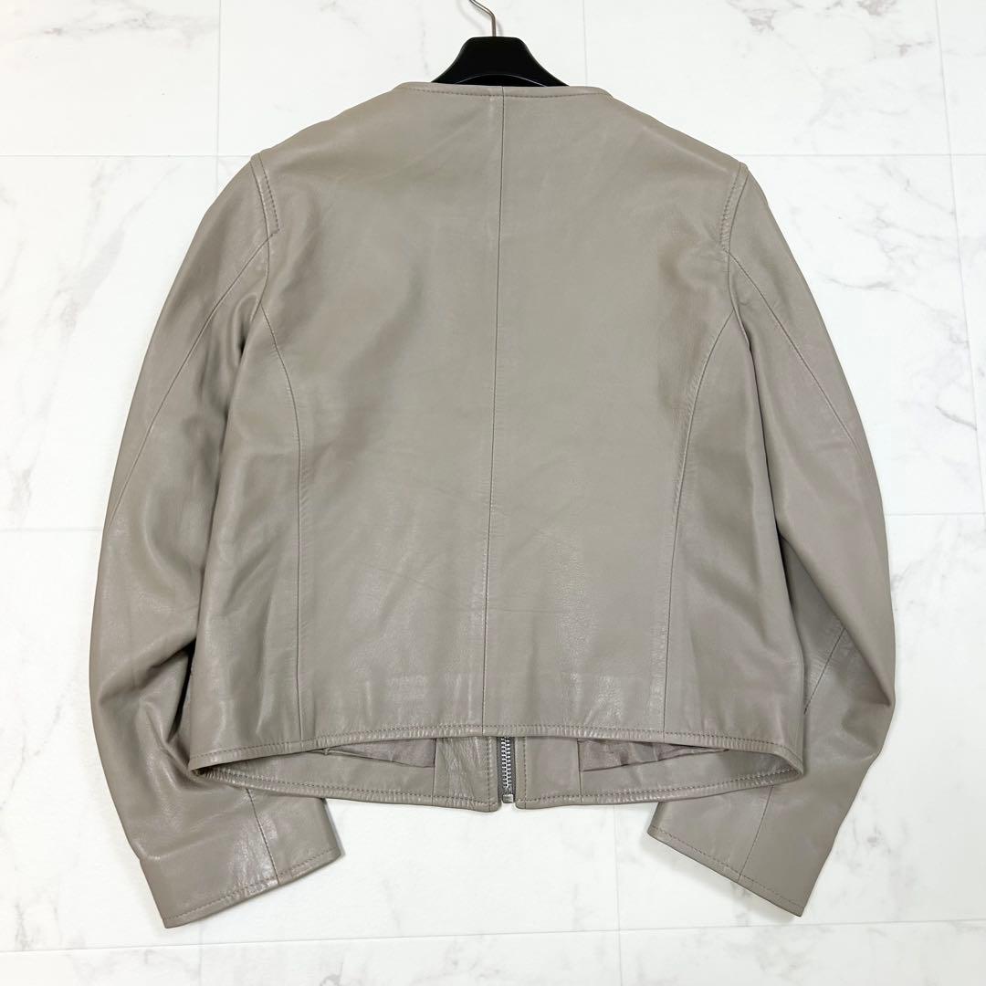 美品 ビームス ラムレザー 羊革 ノーカラー ライダースジャケット ベージュ 1